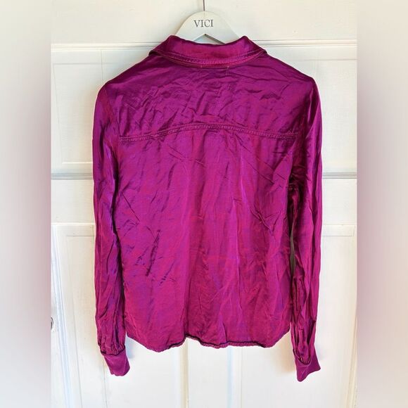 New Michael stars Meredith Satin Button Down Long Sleeve Berry Magenta Purple - Picture 6 of 9